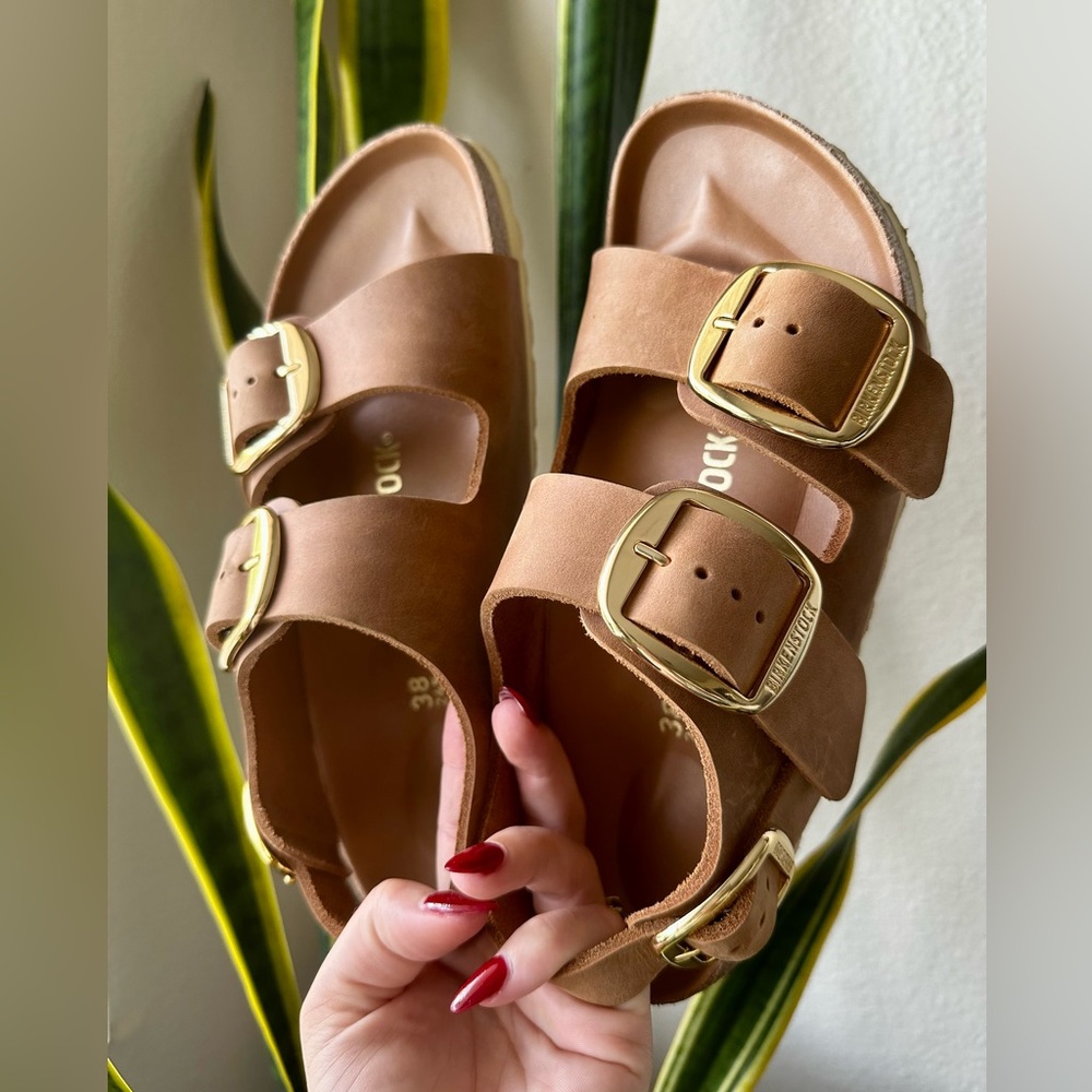 Birkenstock Milano Big Buckle Oiled Leather Cognac Women’s Size 38 Medium/Narrow